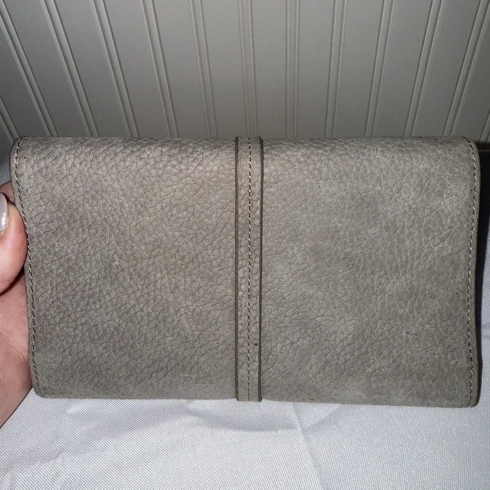 HAMMITT Large Benjamin Wallet Grey Natural Suede Pebbled Leather NEW $245